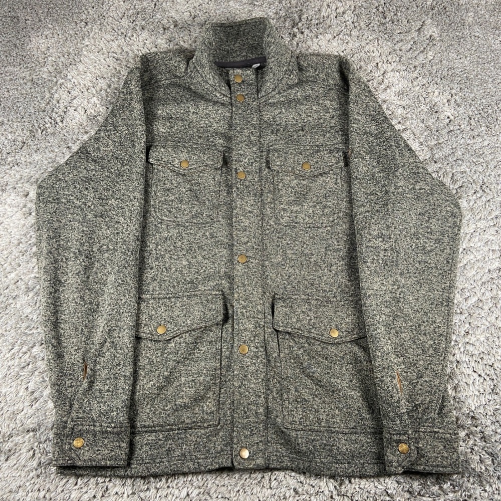 Eddie Bauer Field Jacket Mens XL Green Marl Sweater Fleece Button Up Utility